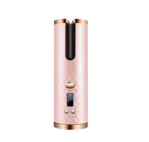 Unbound Cordless Auto Rotating Ceramic Hair Curler USB Rechargeable Automatic Curling Iron LED Display Temperature Wave Curler (Color: Pink)